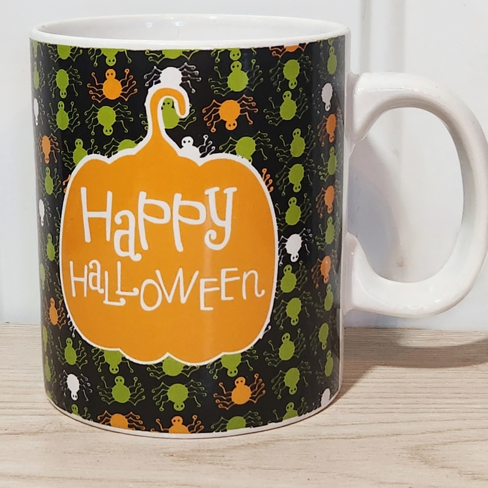Formation Brands White & Multicolored Spider Pumpkin Happy Halloween 12 oz Mug